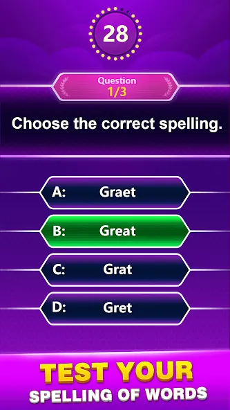 Взломанная Spelling Quiz — Word Trivia (Спеллинг Квиз)  [МОД Бесконечные монеты] — последняя версия apk на Андроид screen 1
